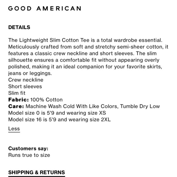 Good American lightweight t shirt. Size small - Picture 8 of 8